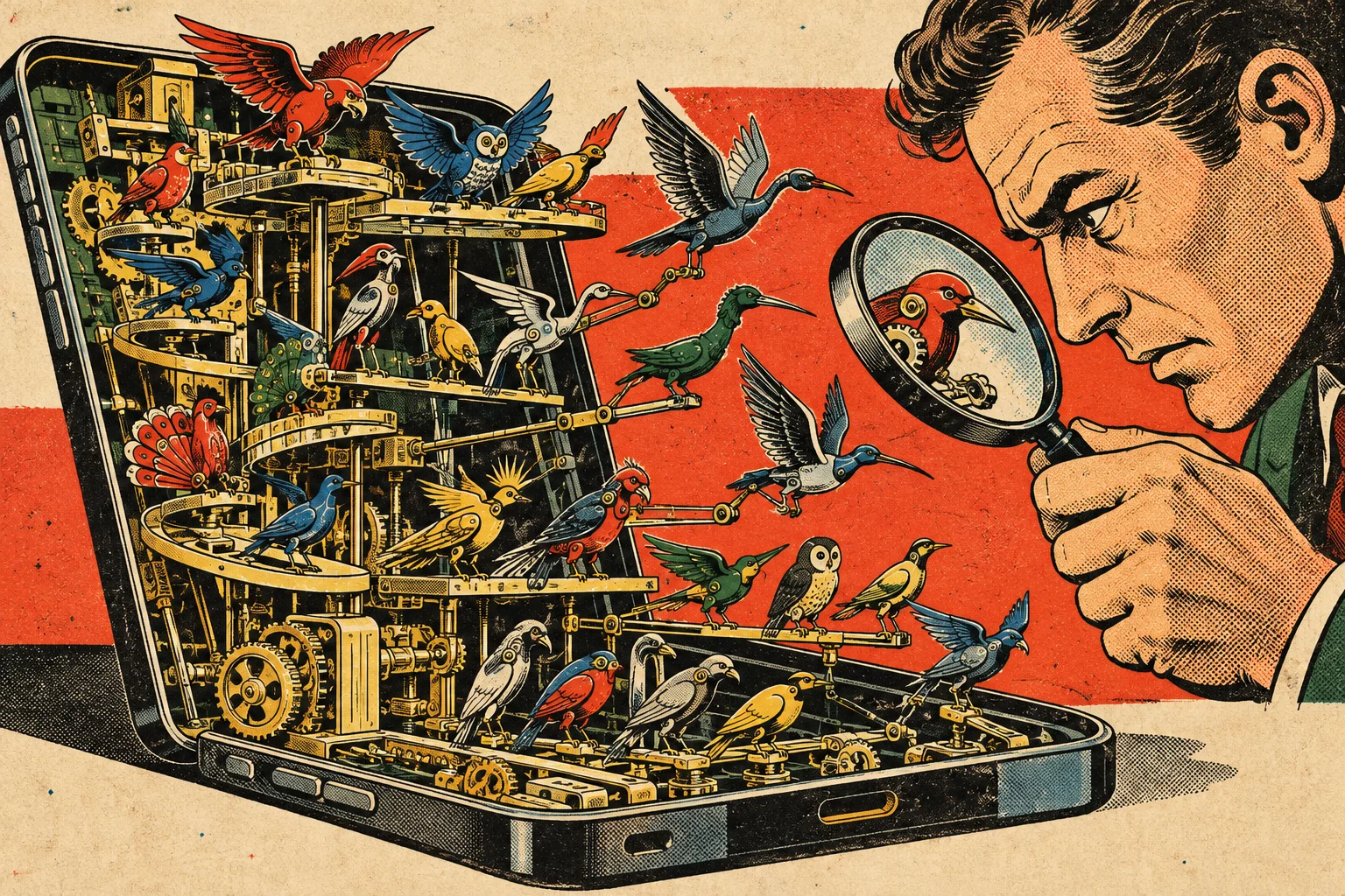 Coruna is represented as an arsenal of mechanical tools hidden inside a smartphone.