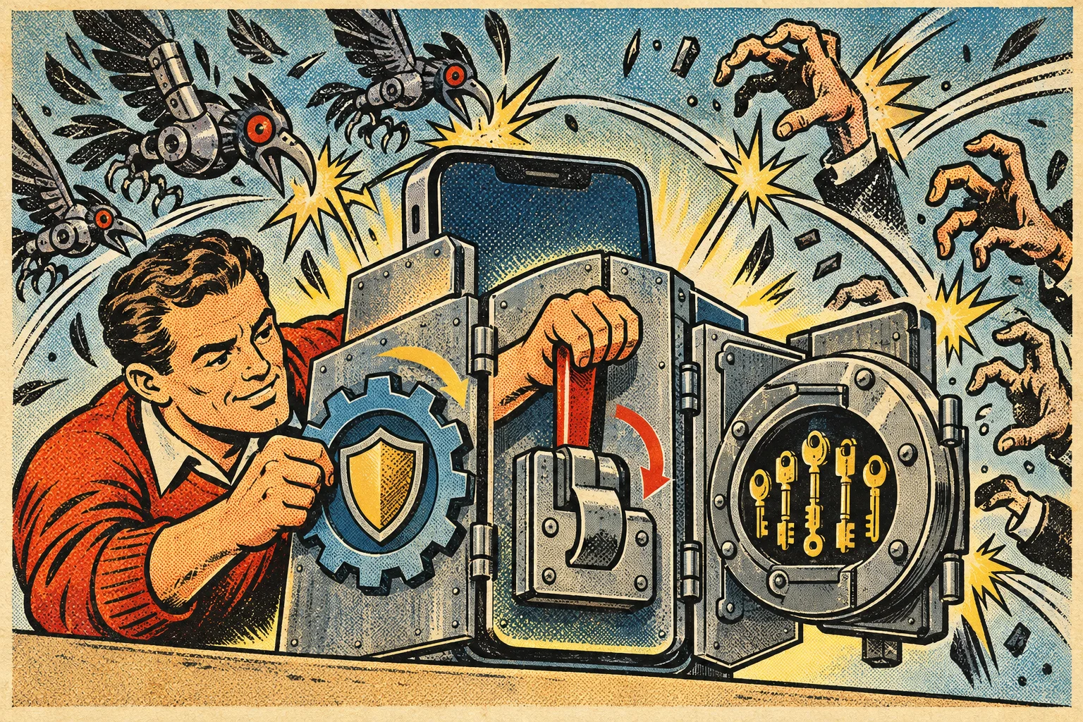 A user protects her phone with updates, Lockdown Mode and a password vault while exploits bounce off defenses.